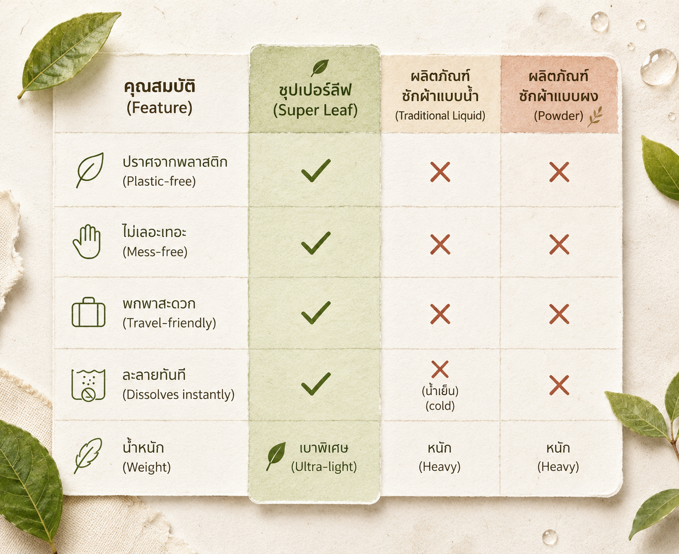 SUPER LEAF Eco Laundry Sheets 60 แผ่น | แผ่นซักผ้าสูตรย่อยสลายได้ กลิ่น Ocean Fresh ซักได้สูงสุด 120 ครั้ง