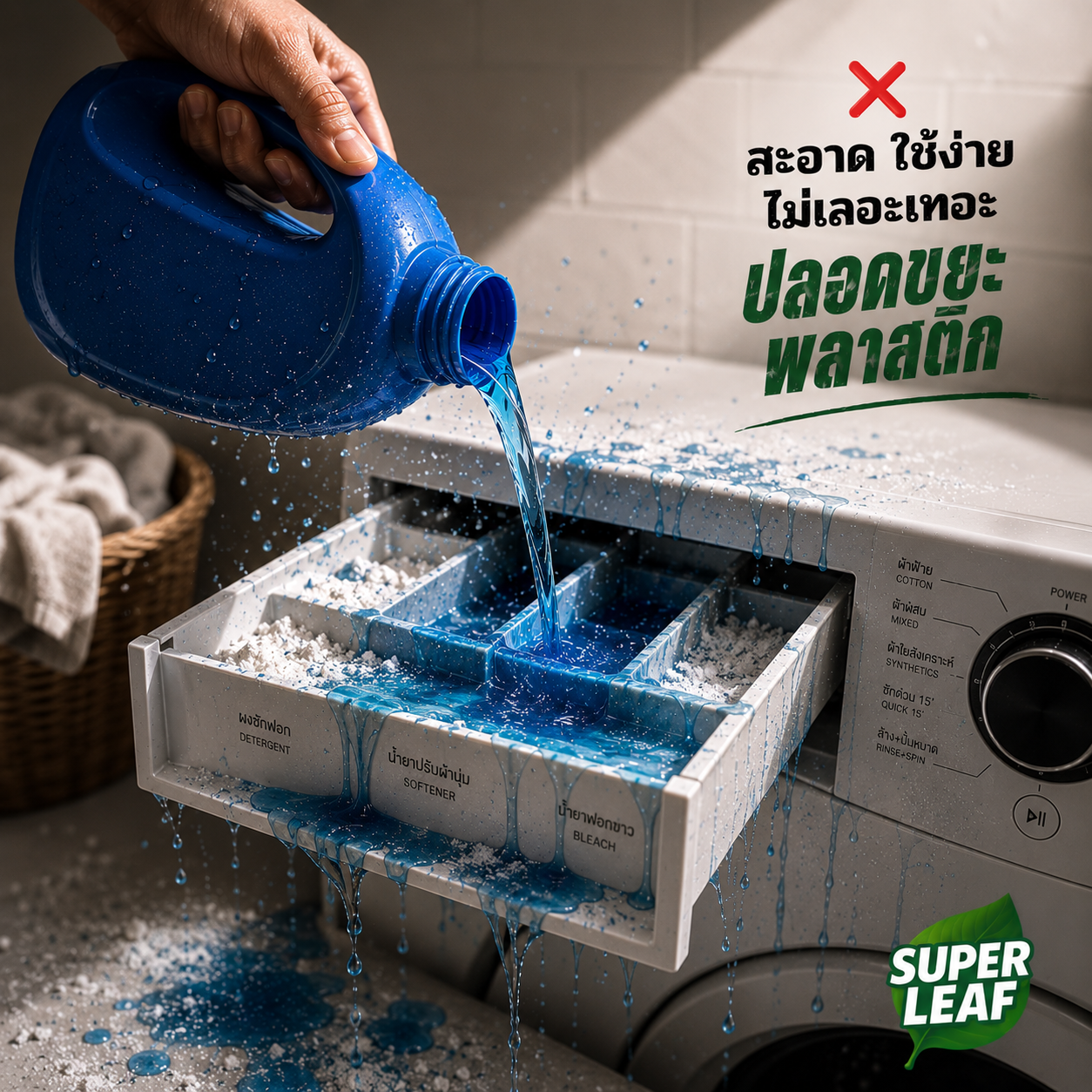 SUPER LEAF Eco Laundry Sheets 60 แผ่น | แผ่นซักผ้าสูตรย่อยสลายได้ กลิ่น Ocean Fresh ซักได้สูงสุด 120 ครั้ง