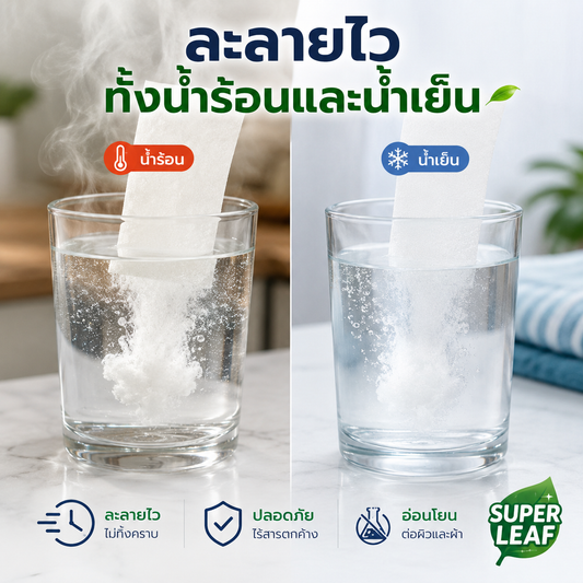 SUPER LEAF Eco Laundry Sheets 30 แผ่น | แผ่นซักผ้าสูตรย่อยสลายได้ กลิ่น Ocean Fresh ซักได้สูงสุด 60 ครั้ง